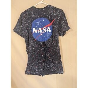 Buzz‎ Aldrin NASA T-Shirt Medium Black Space Splatter Graphic Tee